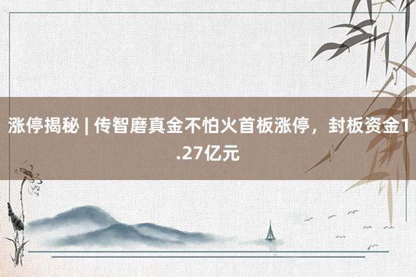 涨停揭秘 | 传智磨真金不怕火首板涨停，封板资金1.27亿元