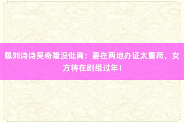 曝刘诗诗吴奇隆没仳离：要在两地办证太重荷，女方将在剧组过年！